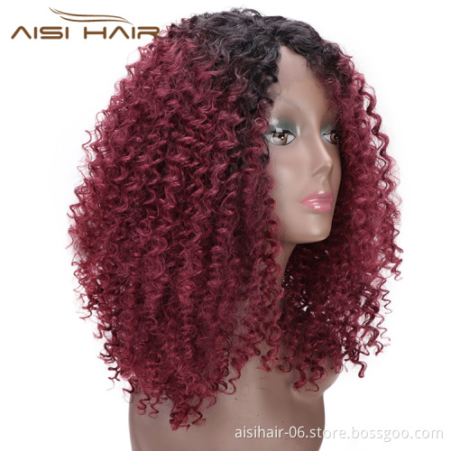 Aisi Hair Medium Long Ombre Red Dark Root Wig Afro Kinky Curly Lace Frontal Wig Synthetic Front Lace Hair Wigs For Black Women